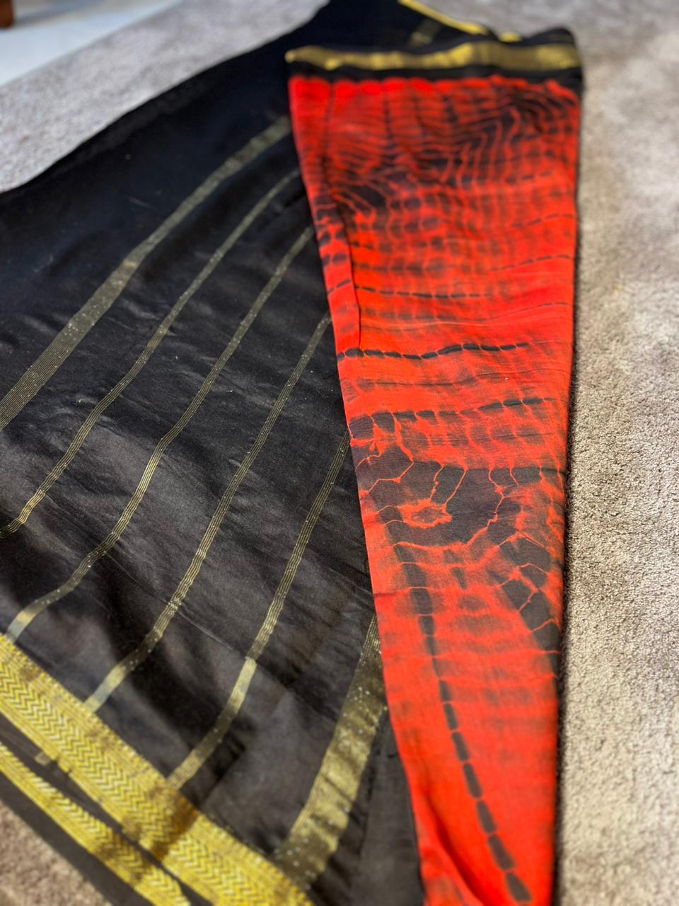 Beautiful Red and Balck Pure Cotton Saree with Zari Border