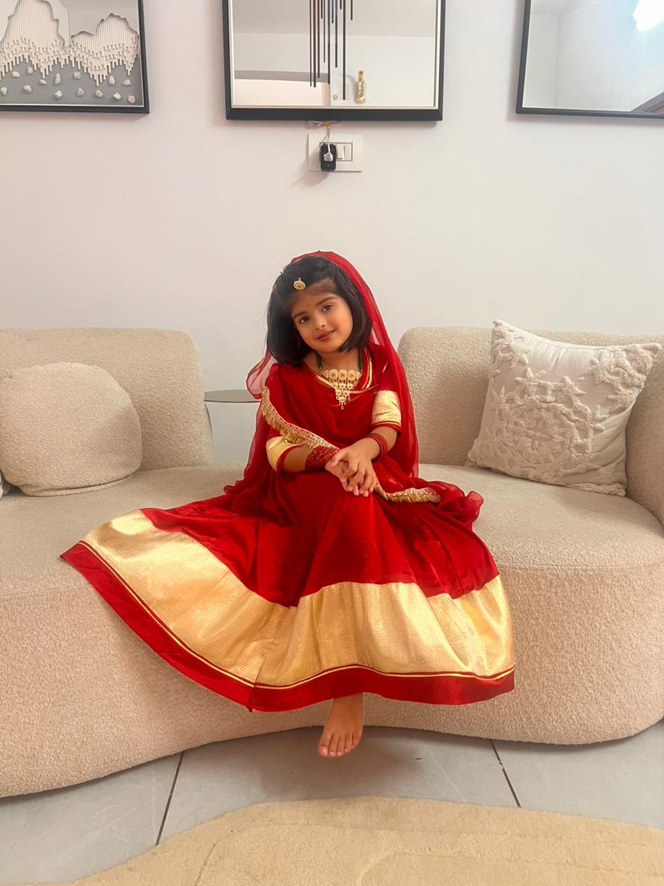 Pure Satin Red Color Kid Poshak