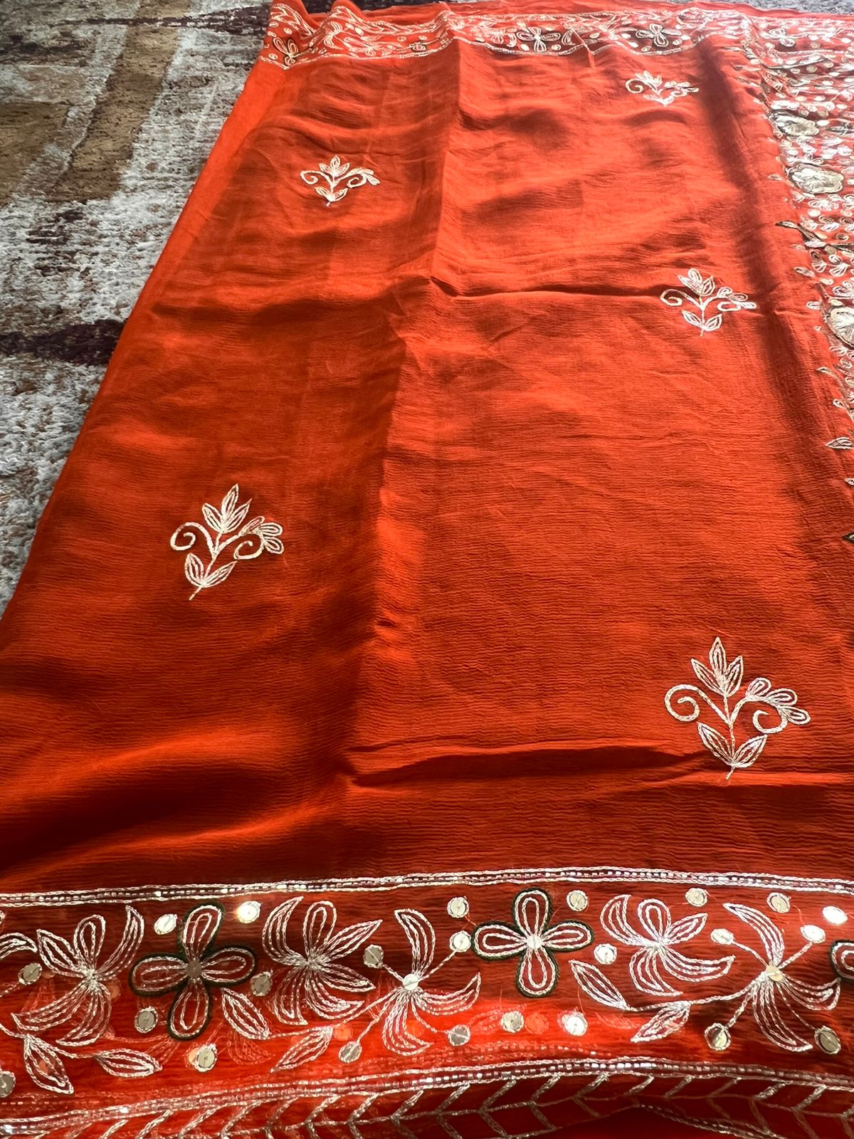 Pure Chiffon Heavy Peta work Rajpooti sari with Pure Chiffon Green Peta work Blouse