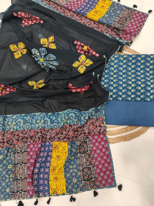 Pure Cotton Suit with Patchwork Dupatta From Kachh (Unstitched)