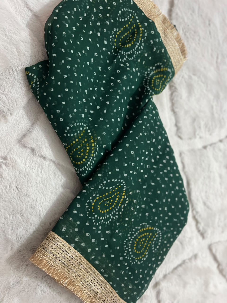 Beautiful Green Color Karva Chauth Special Bandhini Saree