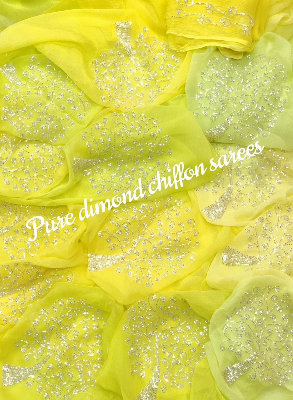 Yellow Green Shaded Saree in Chiffon with Tree Design Boota all over the Saree with same Fabric Blouse Piece