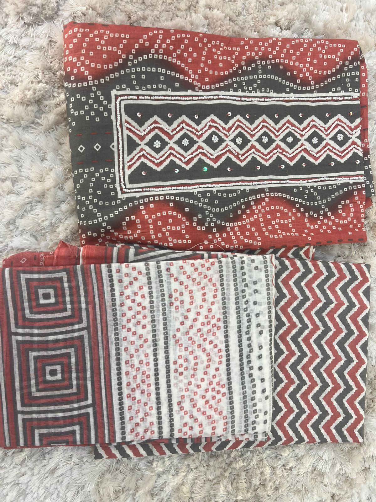 Bandhini Printed Suit with Mal Mal Duppatta (Unstitched)