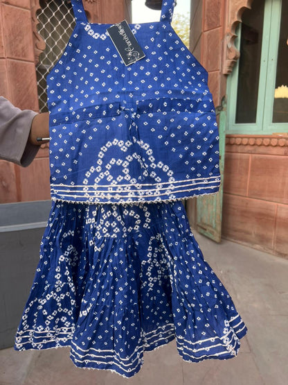 Beautiful Blue Color Cotton Bandhini Kurti and Lehnaga