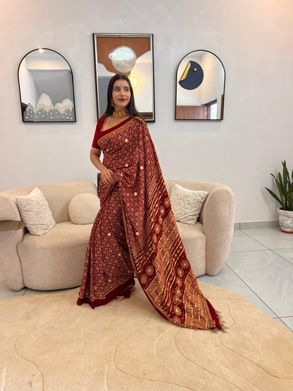 Maroon Ghatchola Saree