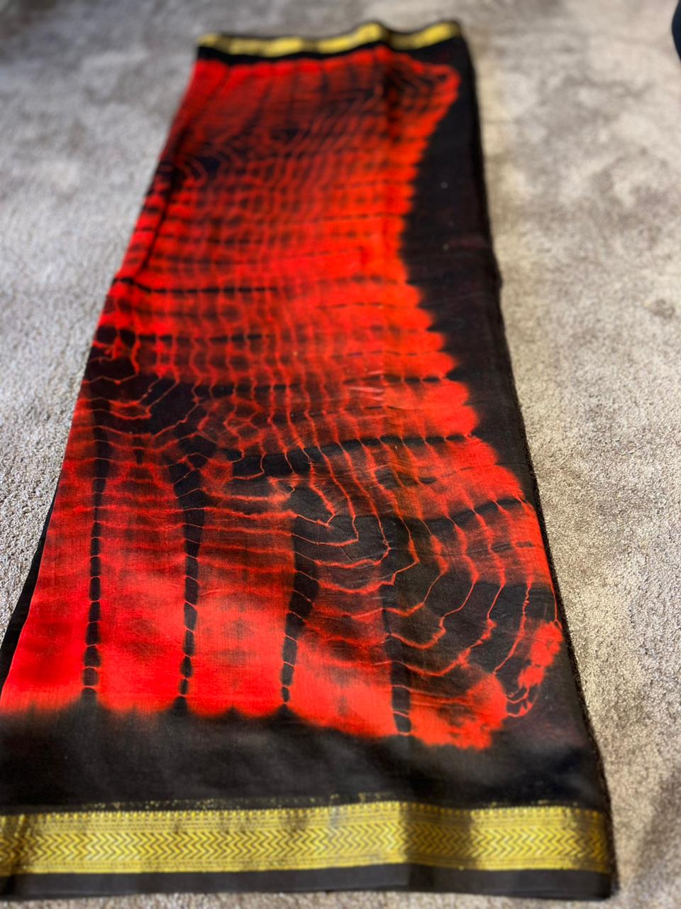 Beautiful Red and Balck Pure Cotton Saree with Zari Border