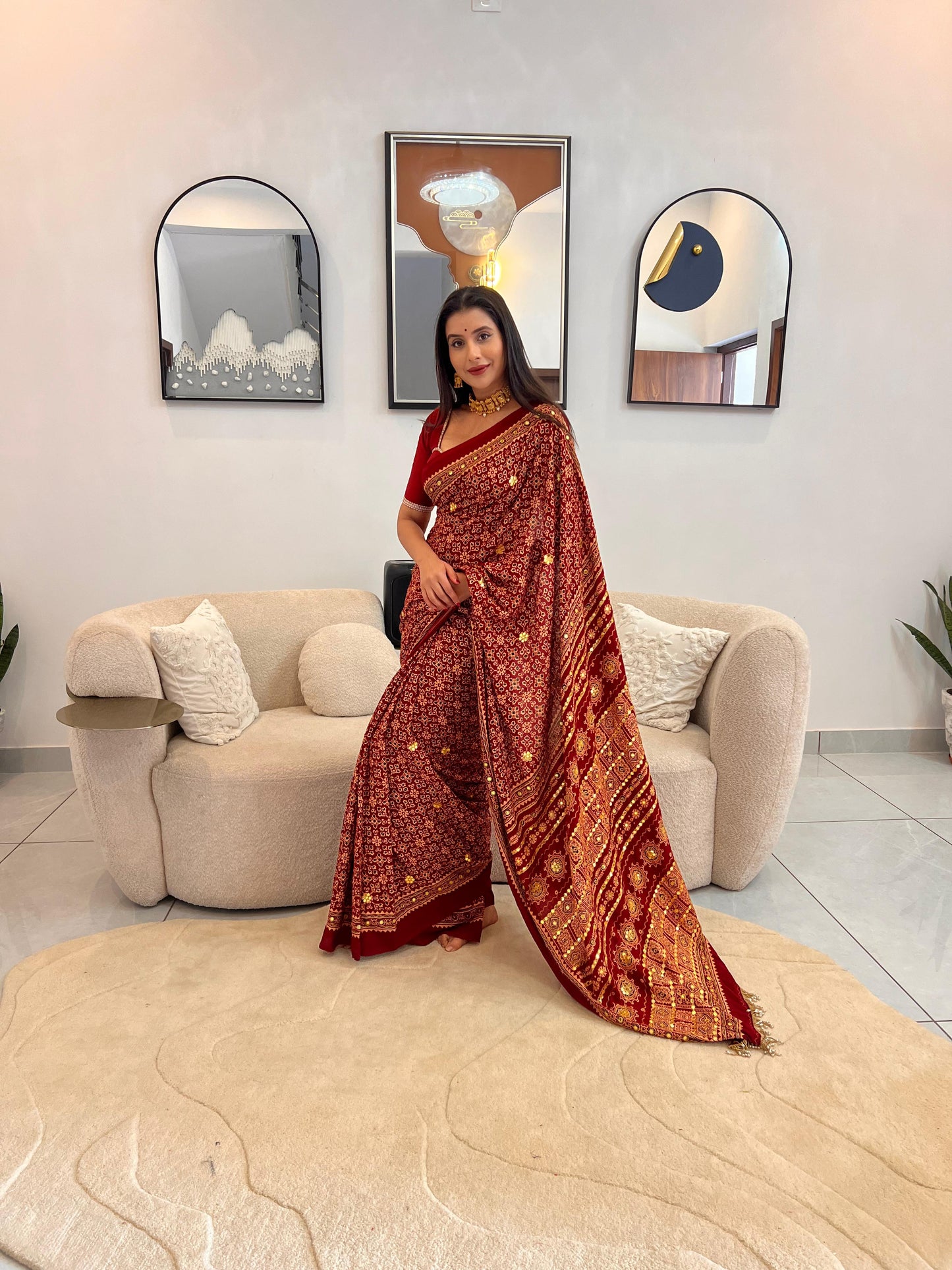 Maroon Ghatchola Saree