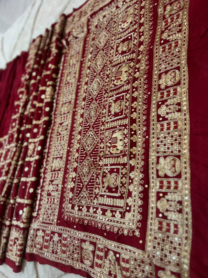 Beautiful Blood Red Modal Silk Saree with Heavy Zardozi Work and Blouse Piece. (Karwa Chauth Special)