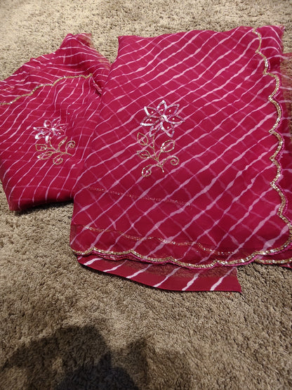 Beautiful Pink Color Lahariya Designer Saree with Blouse Piece