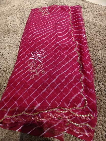 Beautiful Pink Color Lahariya Designer Saree with Blouse Piece
