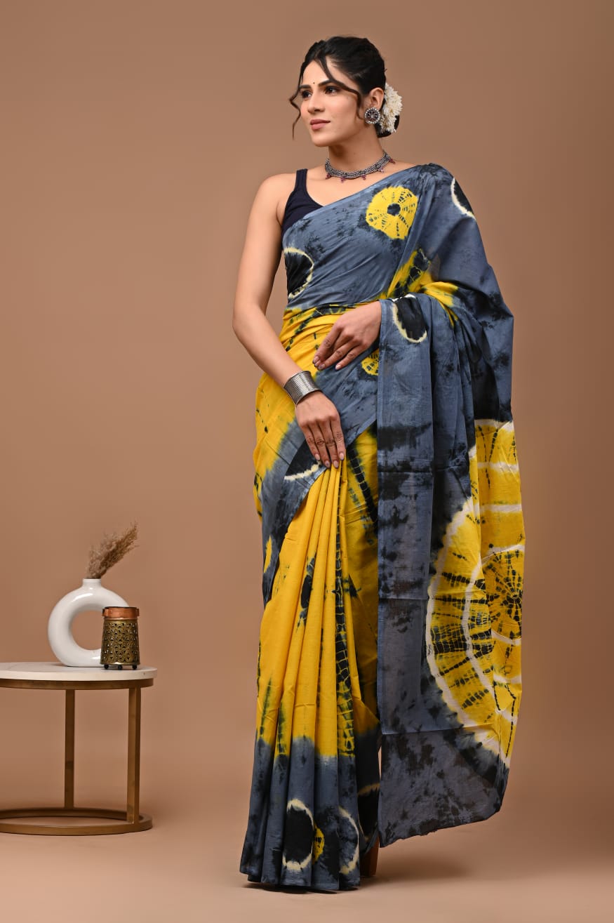 Beautiful Yellow and Black Linen Saree