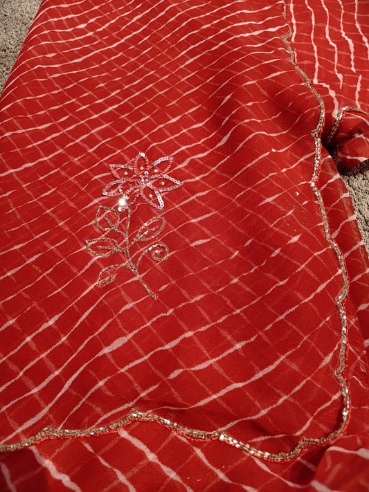 Beautiful Red Color Lahariya Designer Saree with Blouse Piece