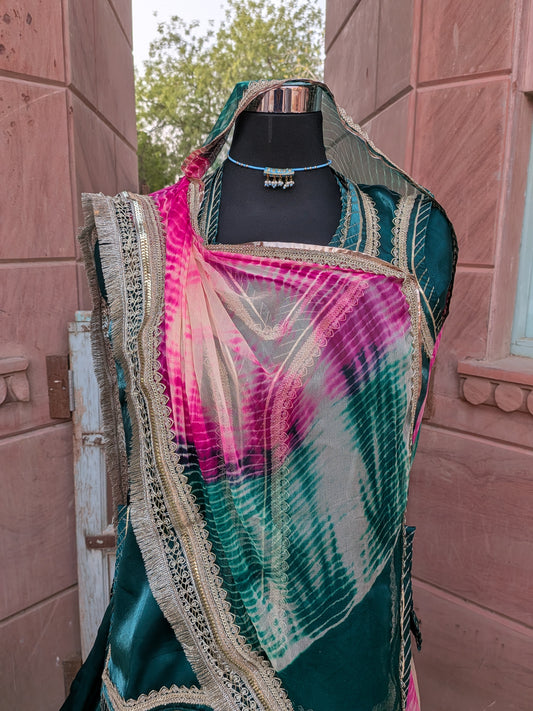 Tissue Silk Designer Green Poshak