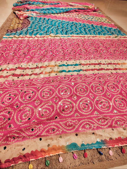 Colourful Lehenga Bandini sari with Mirror Work and Blouse Piece