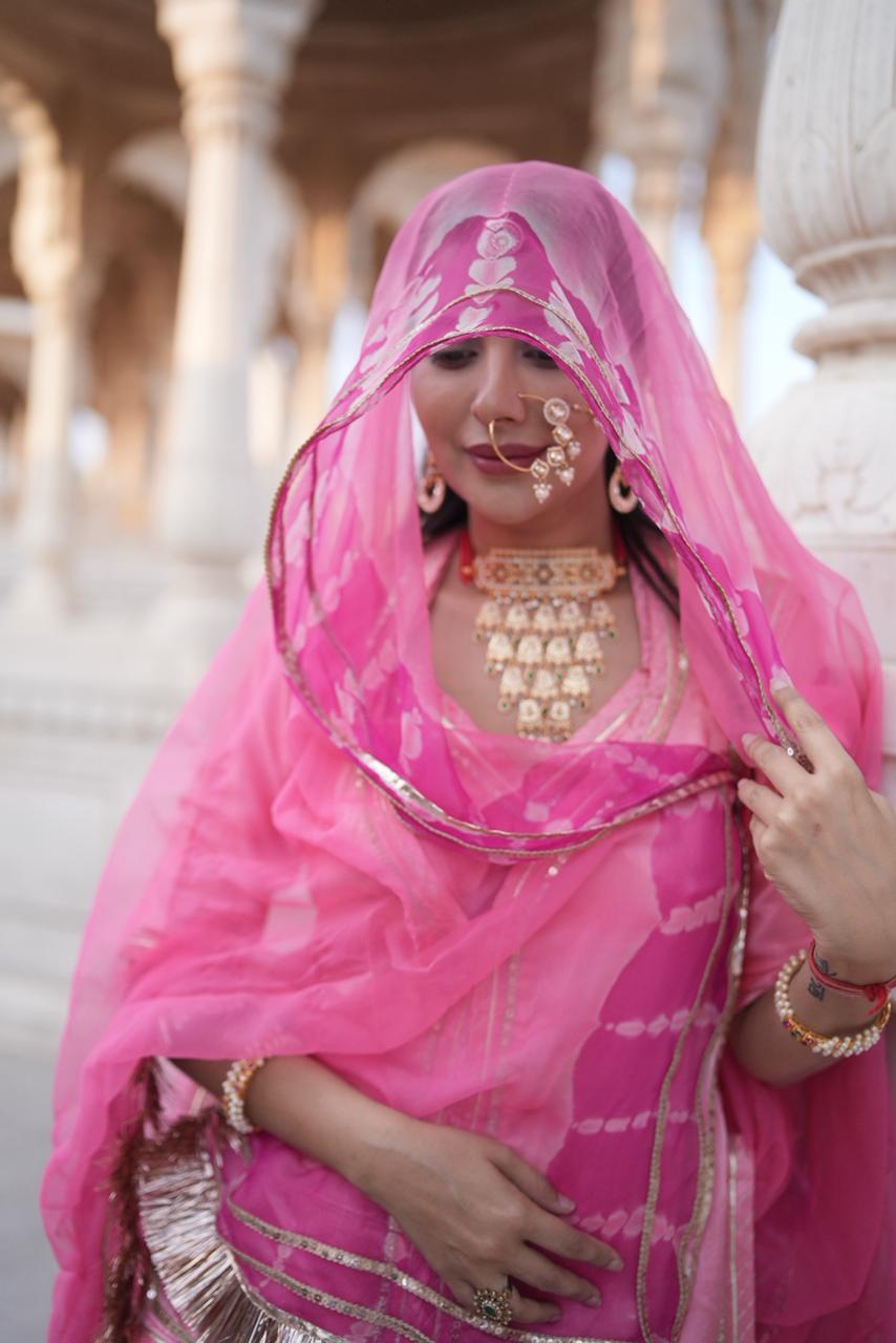 Beautiful Designer Gajji Silk Poshak paired with a Pure Chiffon Odhna — a timeless blend of grace and royalty.