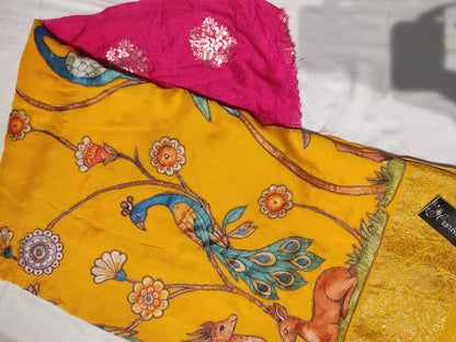 Beautiful Musturd Yellow Color Peacock Design Saree with Blouse Piece