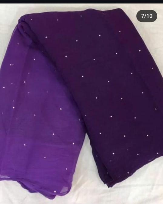 Purple Shaded Mukesh Saree in Pure Diamond Chiffon with same fabric Blouse Piece