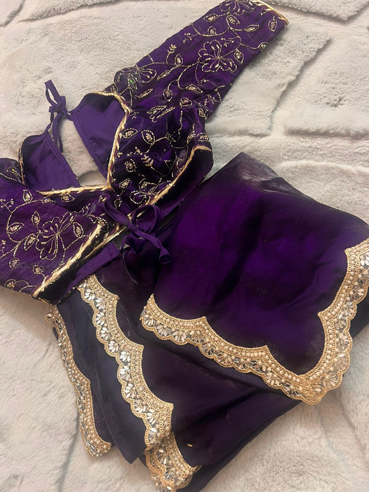 Purple Fendy Tissue Silk Designer Sari with Fendy Tissue Silk Designer Kaanchli Blouse