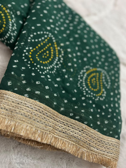 Beautiful Green Color Karva Chauth Special Bandhini Saree