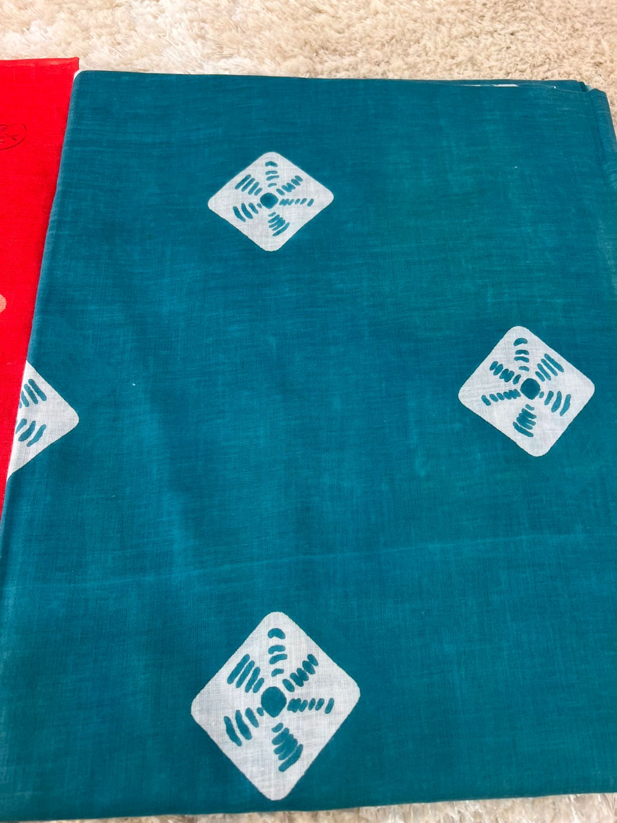 Pure Cotton Red and Blue Poshak (Unstitched)