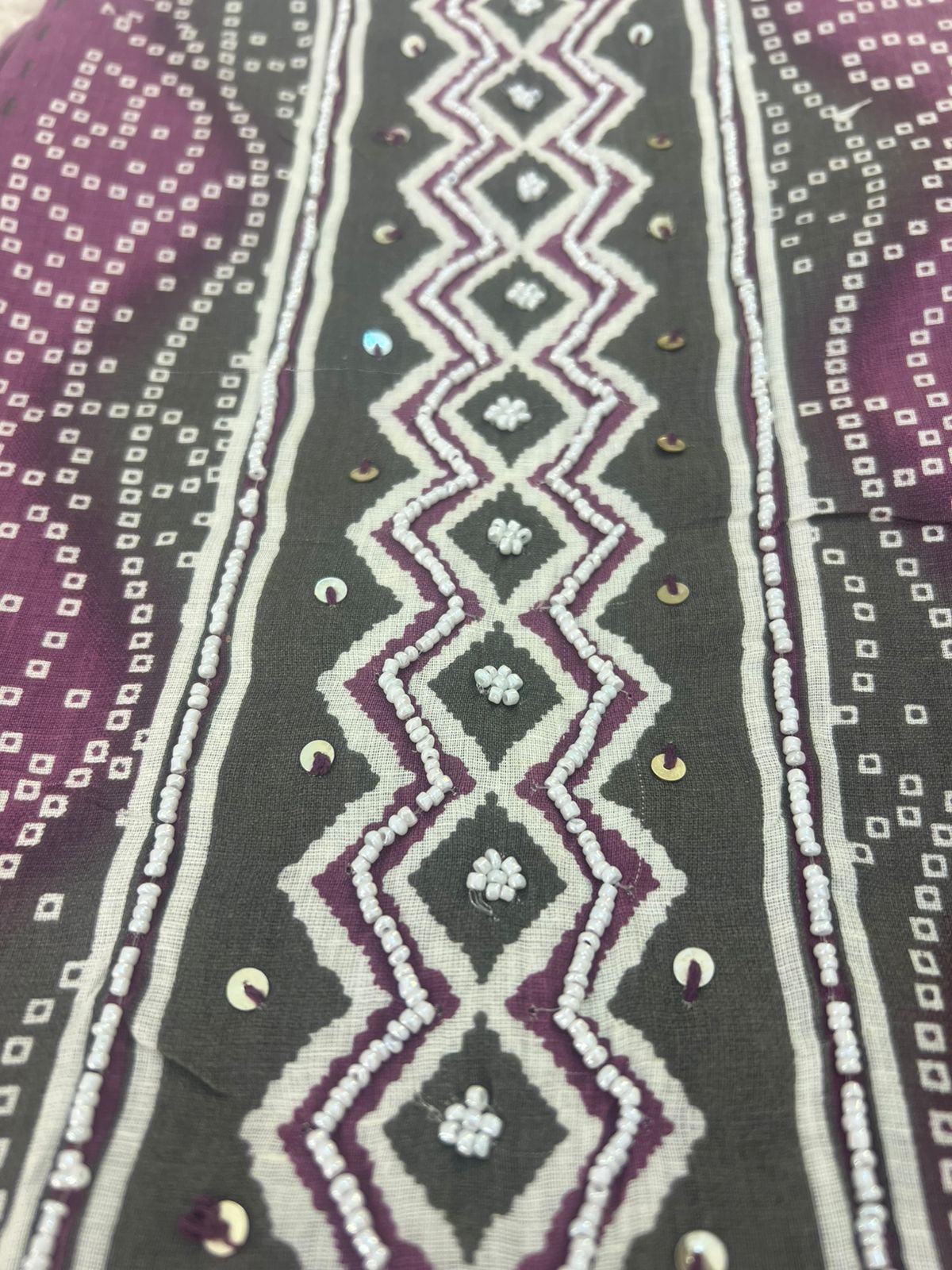 Bandhini Printed Suit with Mal Mal Duppatta (Unstitched)