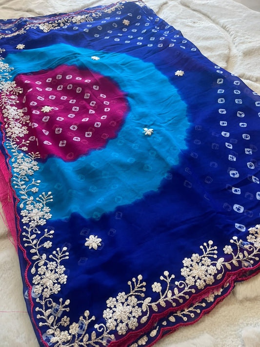 Beautiful Colorful Saree with Kasida and Cut Work on the Border and Heavy Blouse Piece