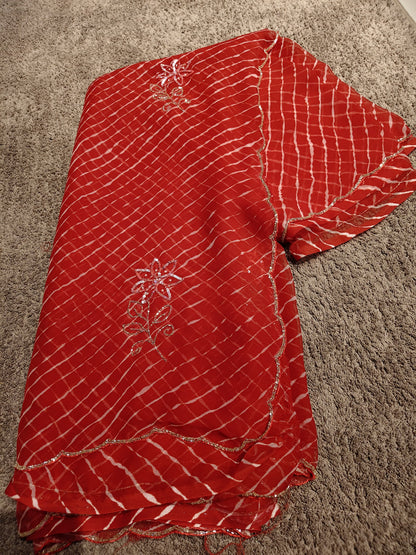Beautiful Red Color Lahariya Designer Saree with Blouse Piece