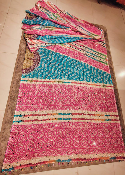 Colourful Lehenga Bandini sari with Mirror Work and Blouse Piece