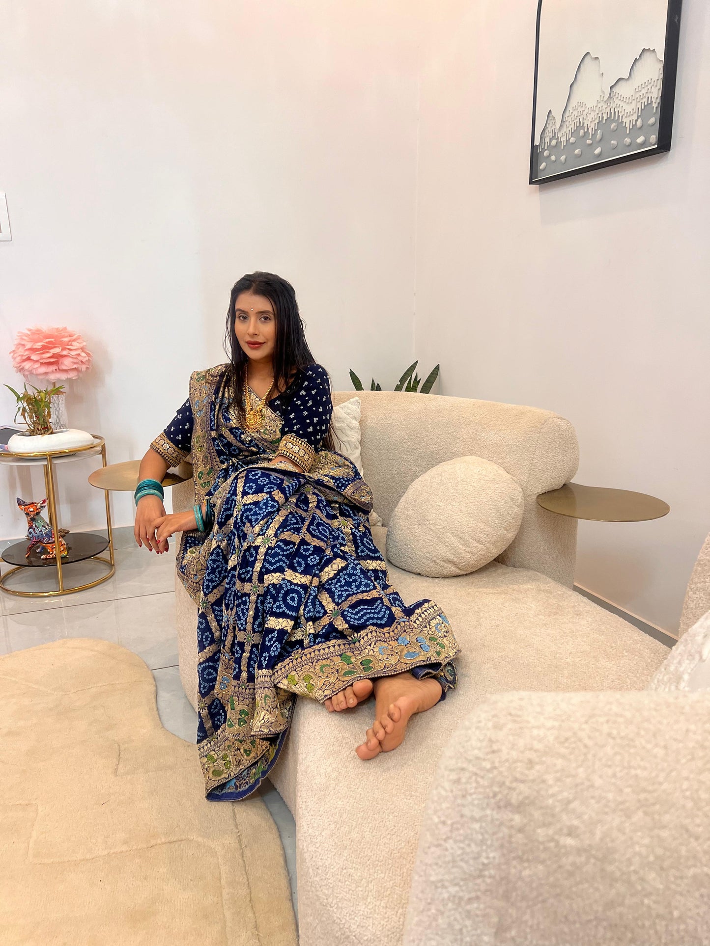 Beautiful Peacock Blue Ghat Chola Saree