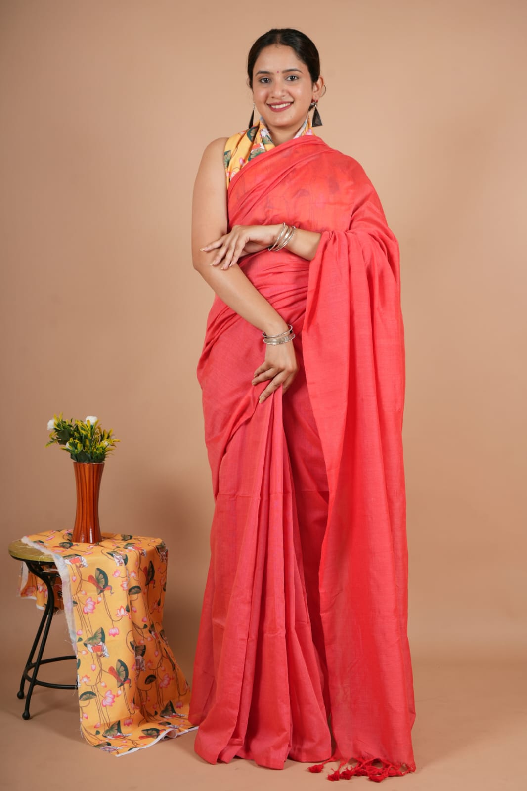 Beautiful Red Cotton Handloom Saree