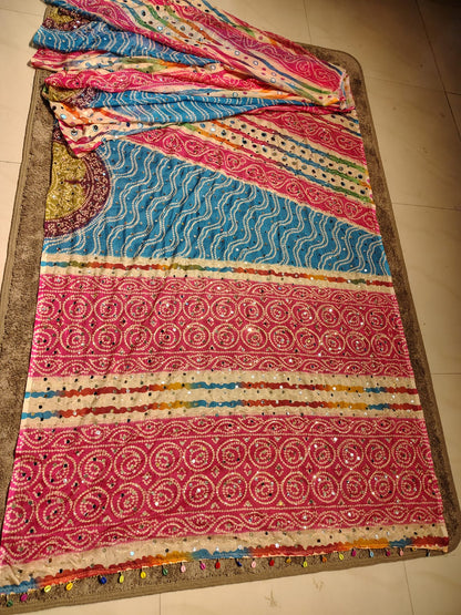 Colourful Lehenga Bandini sari with Mirror Work and Blouse Piece