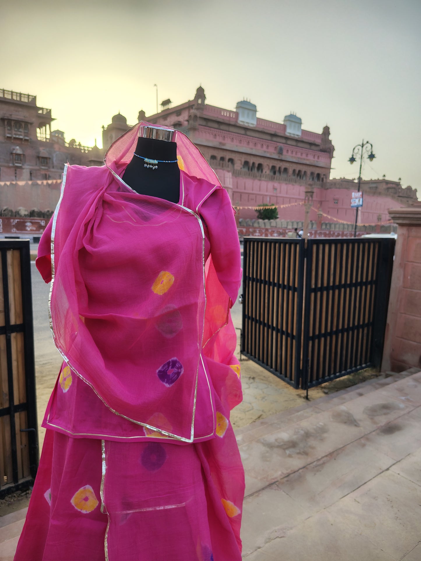 Pink Tie and Die Cotton Rayon Poshak (Stitched)