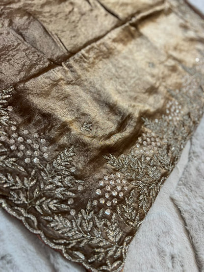 Beautiful Glowy Brown Color Diamond Magic Saree with Blouse Piece