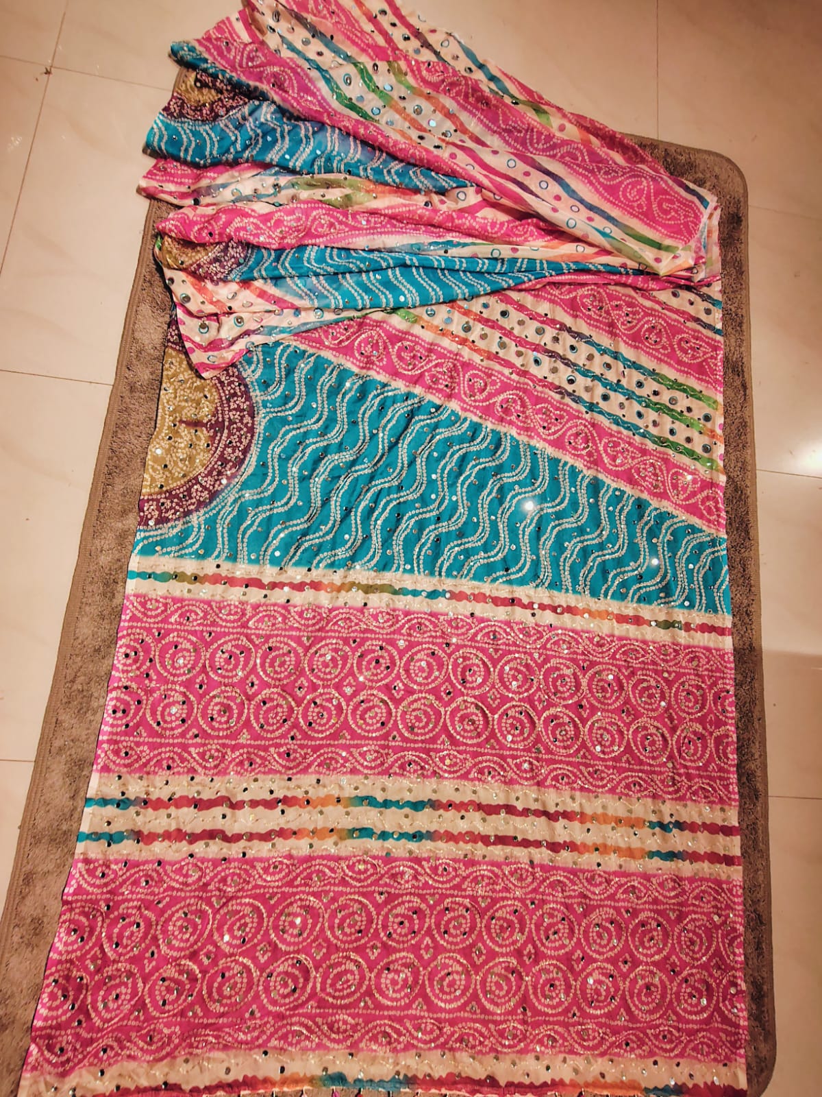 Colourful Lehenga Bandini sari with Mirror Work and Blouse Piece