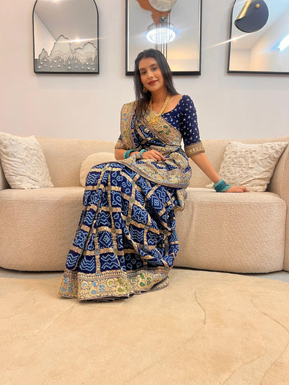 Beautiful Peacock Blue Ghat Chola Saree