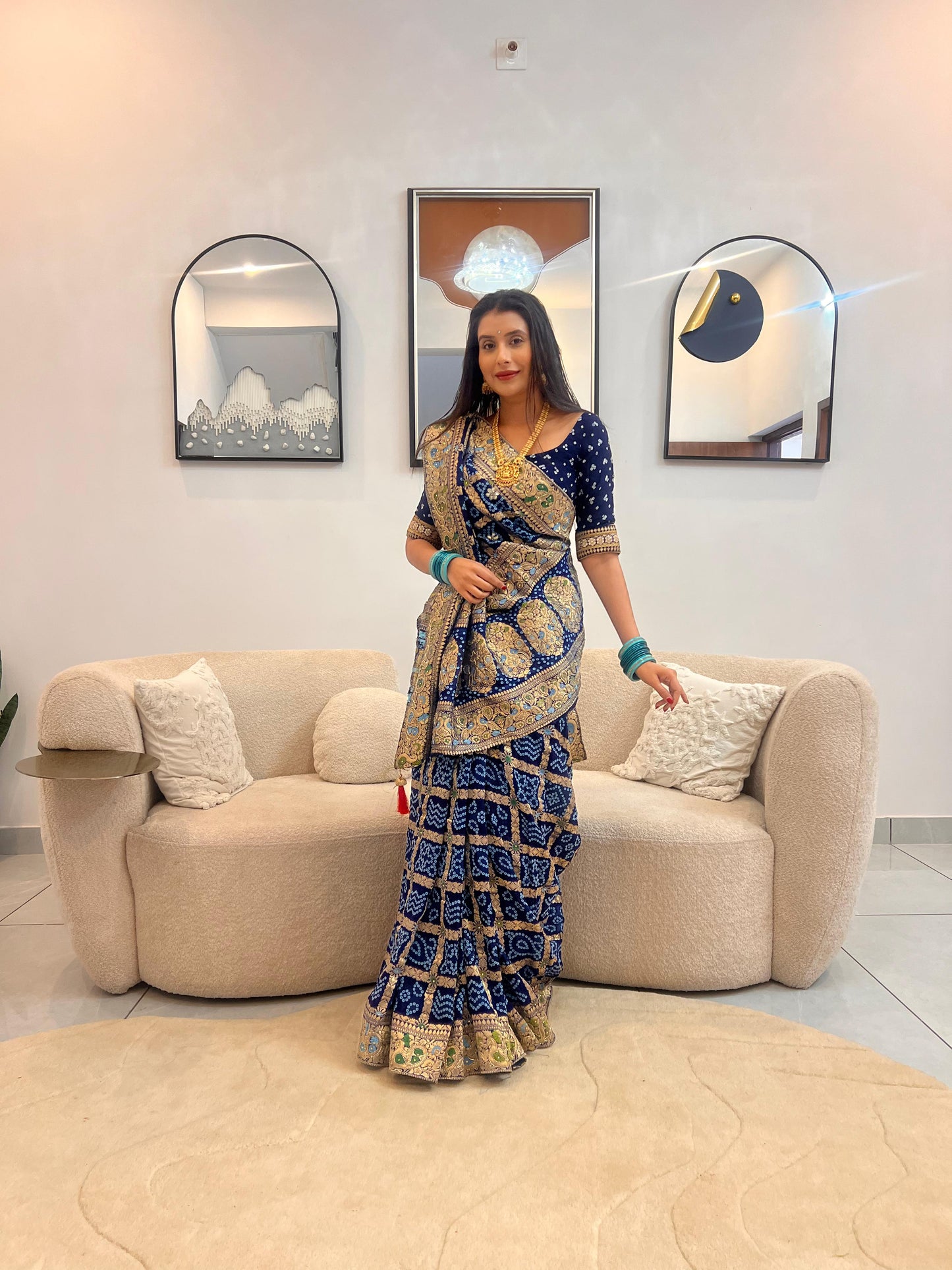 Beautiful Peacock Blue Ghat Chola Saree