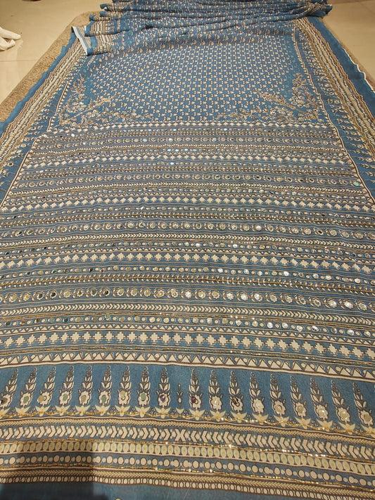 Beautiful Designer Mirror Work Saree with Blouse Piece