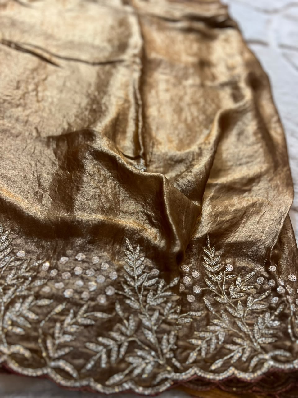 Beautiful Glowy Brown Color Diamond Magic Saree with Blouse Piece