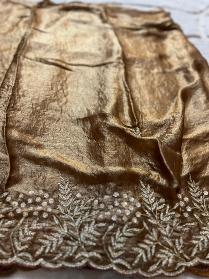 Beautiful Glowy Brown Color Diamond Magic Saree with Blouse Piece