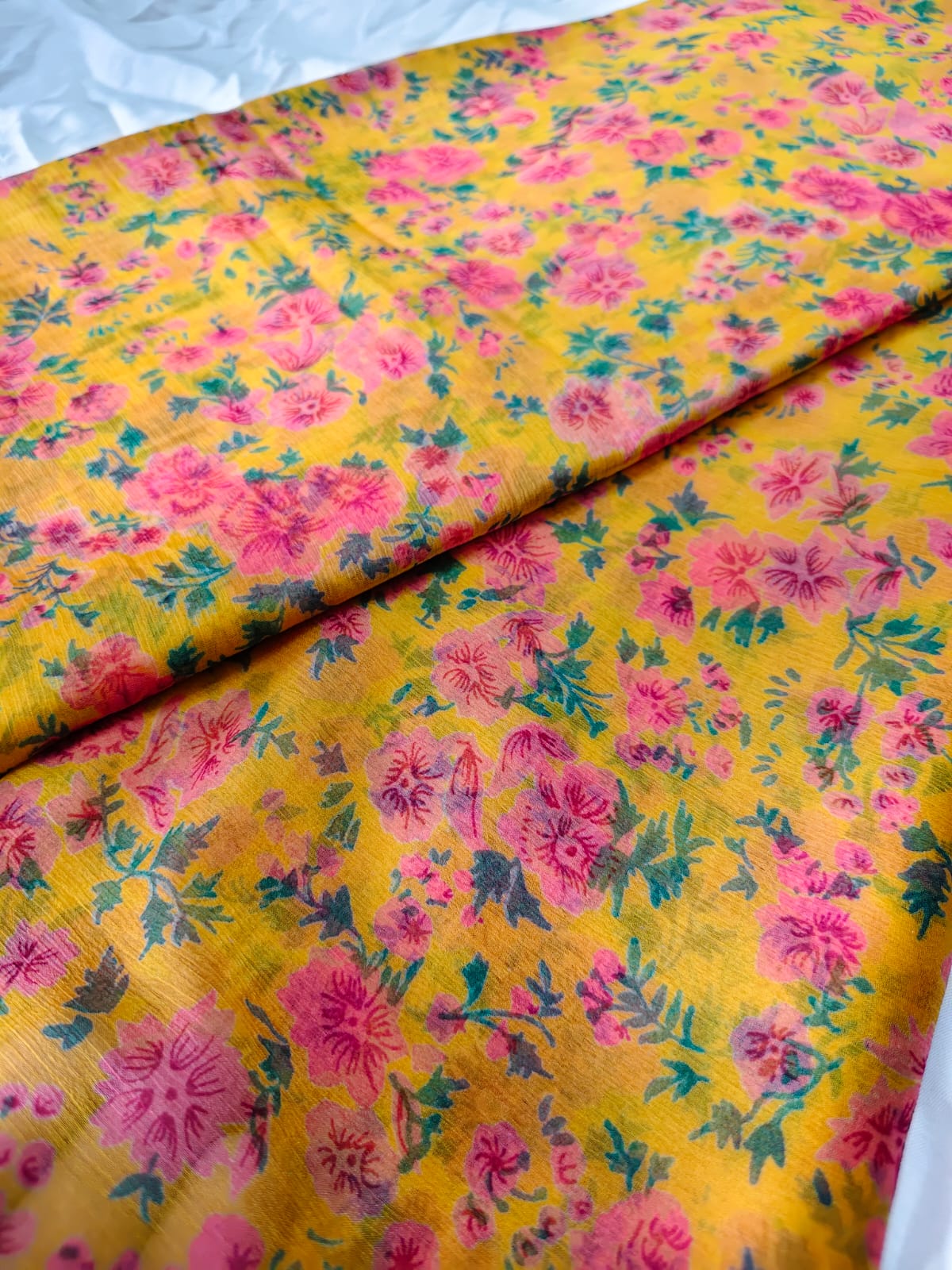 Beautiful Yellow Color Printed Saree with Blouse Piece