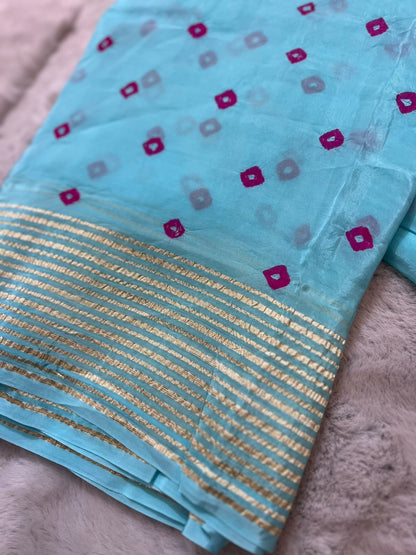 Beautiful Blue Color H.O Silk Saree with Zari Weaving and Blouse Piece