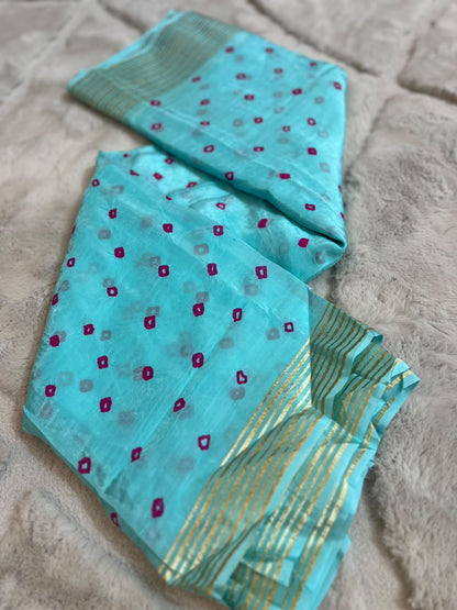 Beautiful Blue Color H.O Silk Saree with Zari Weaving and Blouse Piece