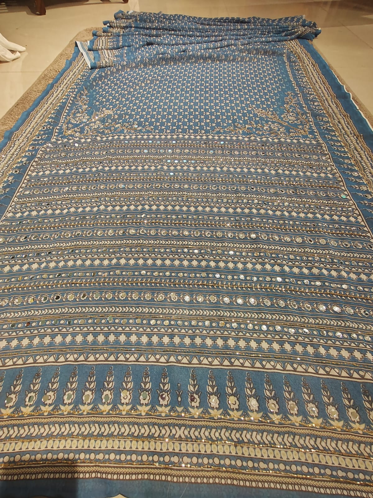 Beautiful Designer Mirror Work Saree with Blouse Piece