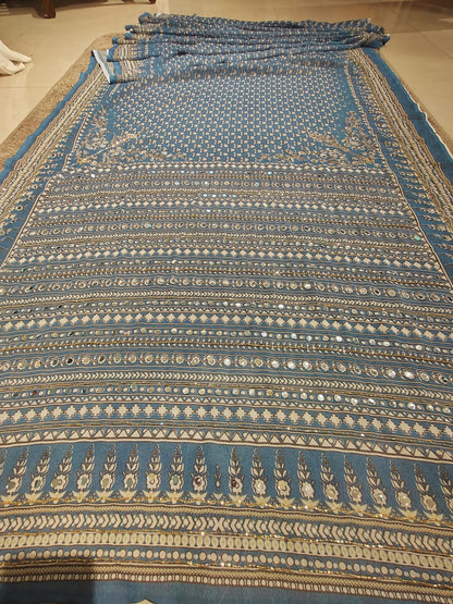 Beautiful Designer Mirror Work Saree with Blouse Piece