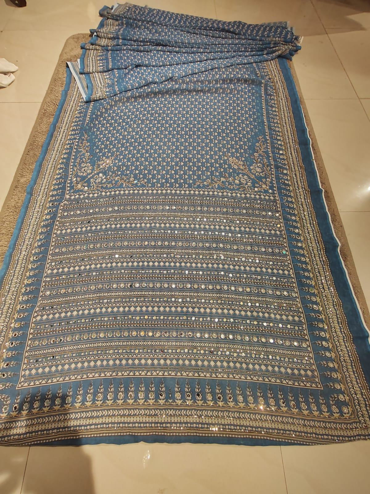 Beautiful Designer Mirror Work Saree with Blouse Piece