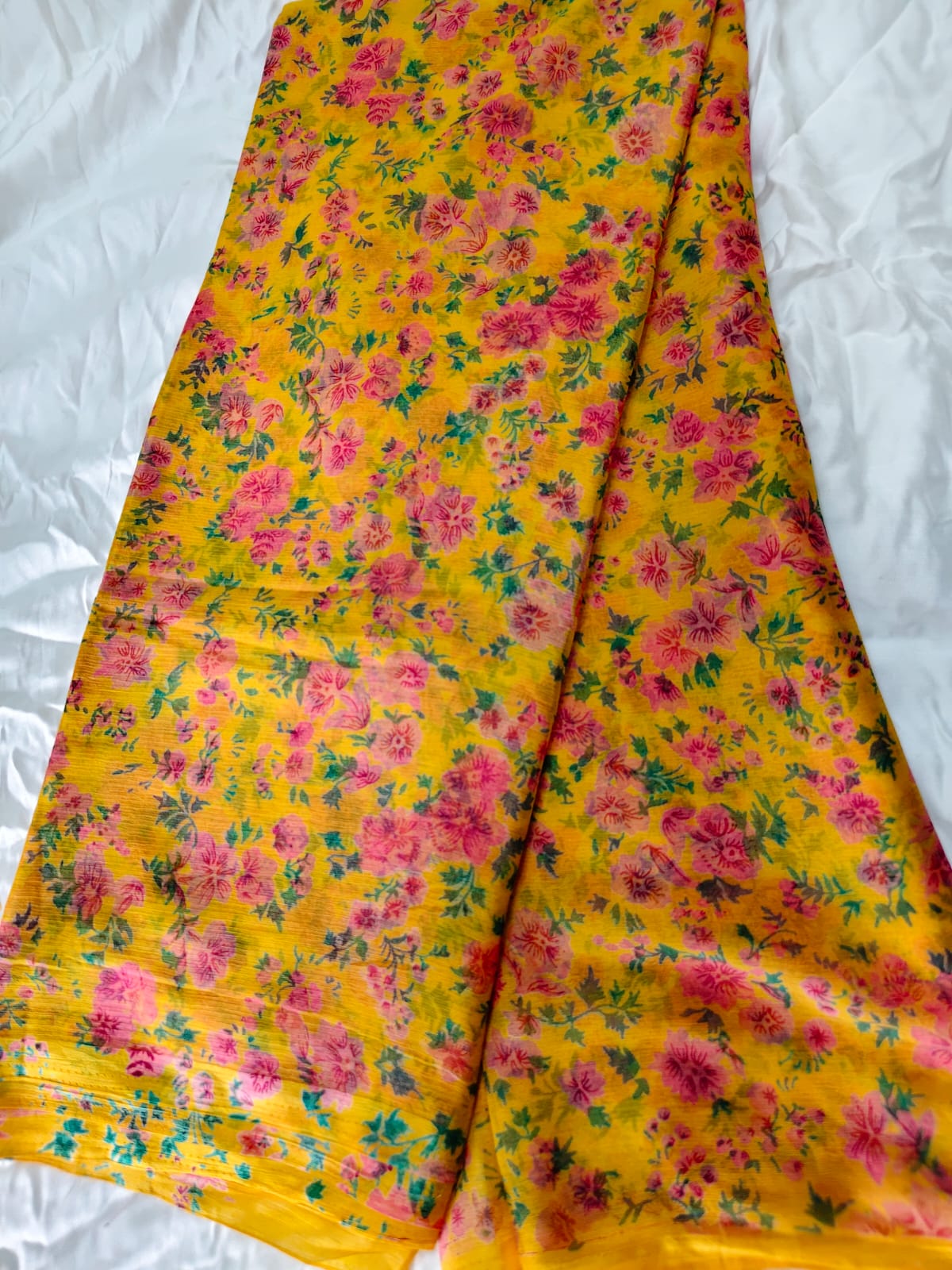 Beautiful Yellow Color Printed Saree with Blouse Piece