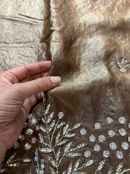 Beautiful Glowy Brown Color Diamond Magic Saree with Blouse Piece