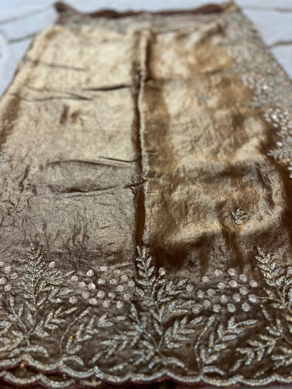 Beautiful Glowy Brown Color Diamond Magic Saree with Blouse Piece
