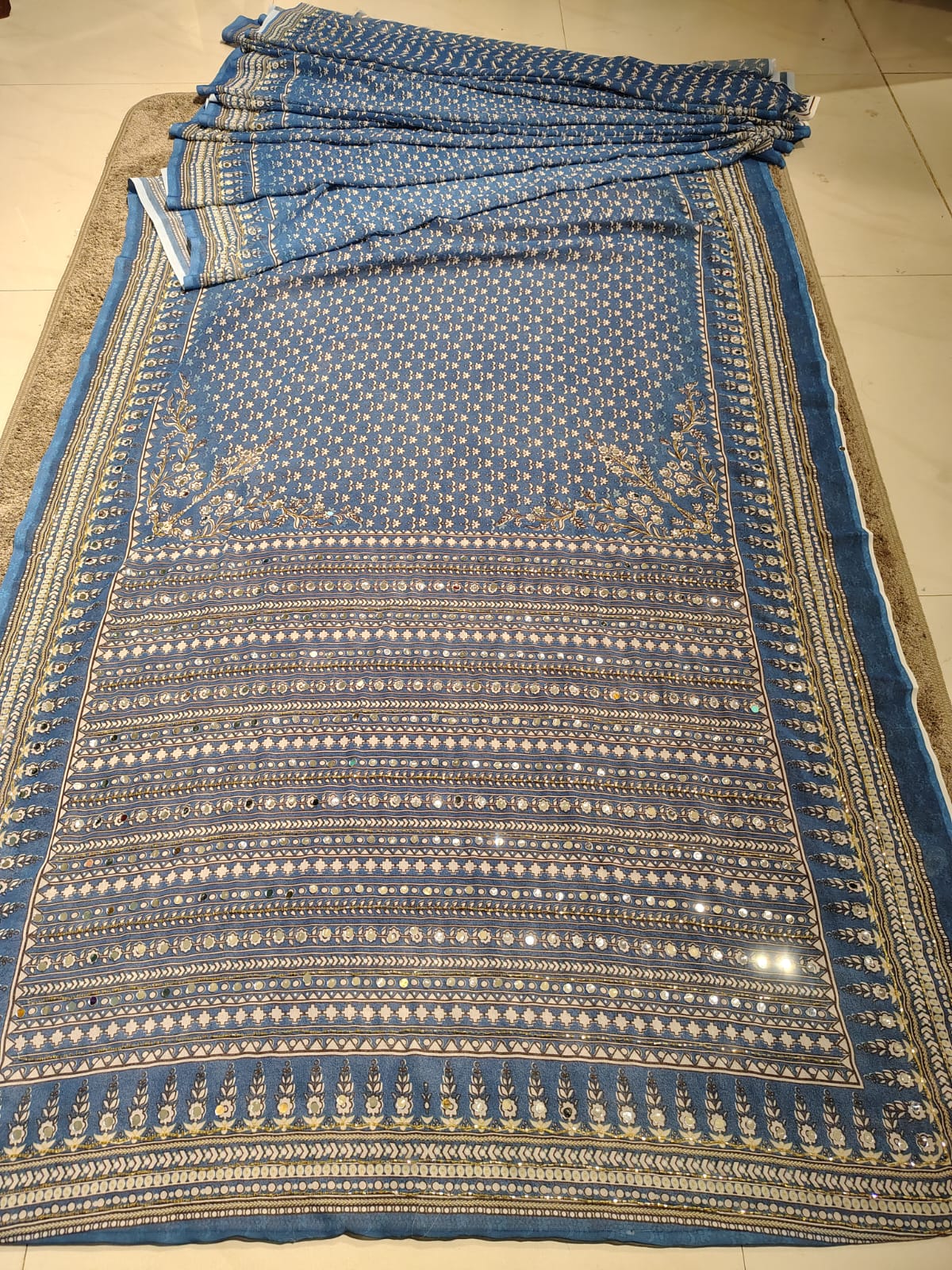 Beautiful Designer Mirror Work Saree with Blouse Piece