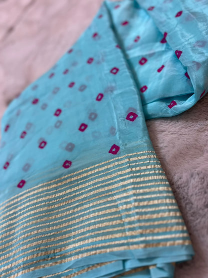 Beautiful Blue Color H.O Silk Saree with Zari Weaving and Blouse Piece